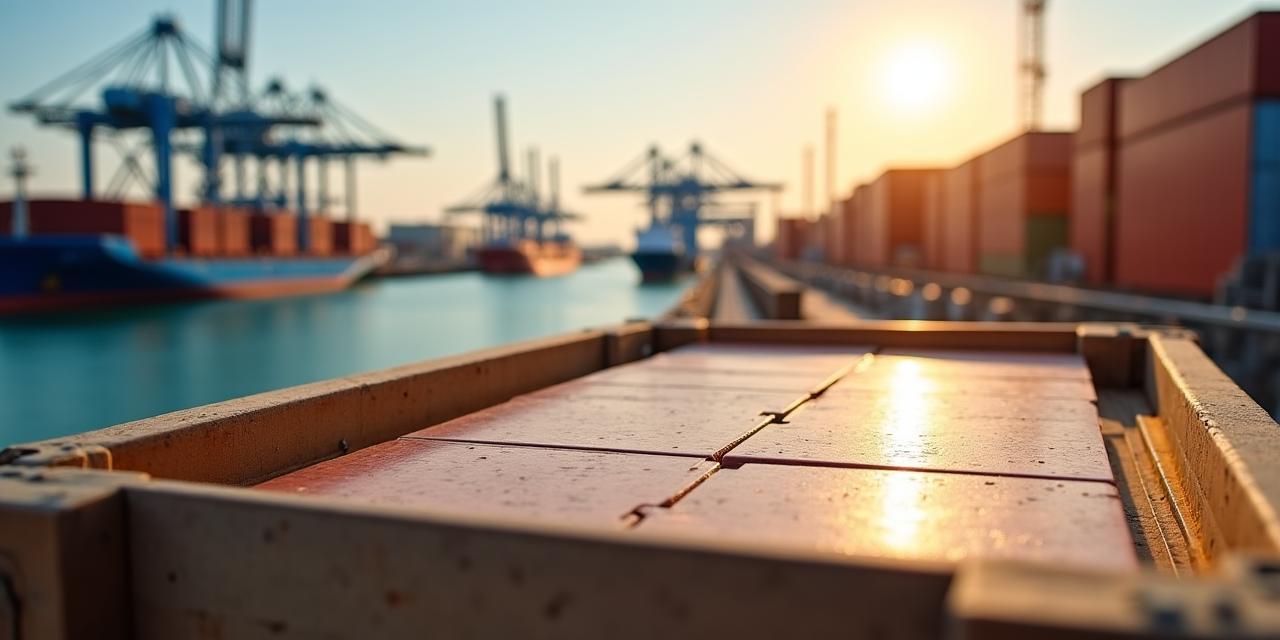 Vista aérea de contenedores de carga y azulejos cerámicos en un puerto industrial